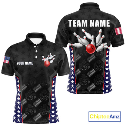 Personalized American Flag Eagle Bowling Shirts For Men Patriotic Bowling Pins And Ball Team Jersey NYN3074