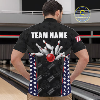 Personalized American Flag Eagle Bowling Shirts For Men Patriotic Bowling Pins And Ball Team Jersey NYN3074