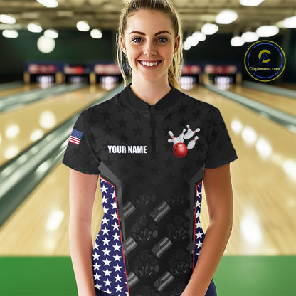 Personalized American Flag Eagle Bowling Shirts For Men Patriotic Bowling Pins And Ball Team Jersey NYN3074