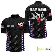 Load image into Gallery viewer, Personalized American Flag Eagle Bowling Shirts For Men Patriotic Bowling Pins And Ball Team Jersey NYN3074