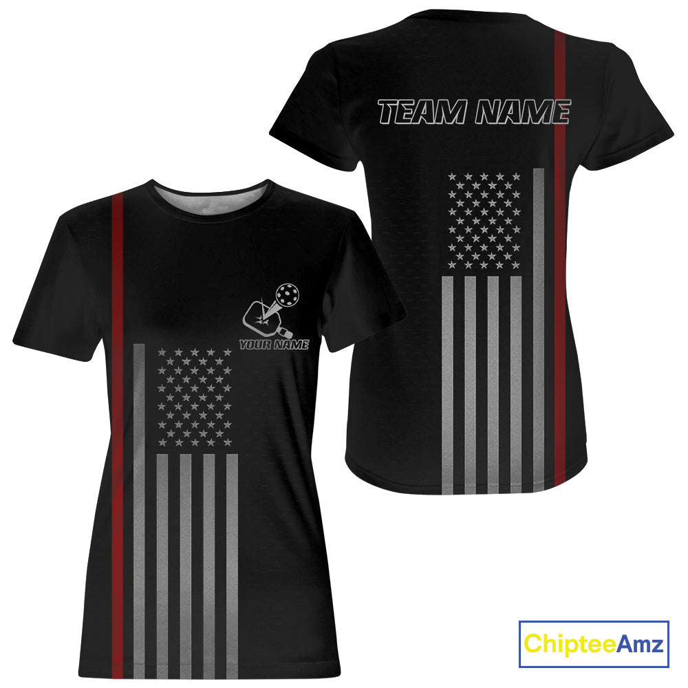 Custom Patriotic Pickleball T-Shirt For Women Personalized US Flag With Pickleball Lovers NYN1098
