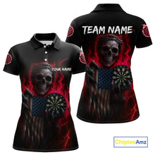 Load image into Gallery viewer, Custom Red Flames Skeleton USA Flag Dart Women Polo Jerseys Patriotic Dart Team Shirt NYN1699