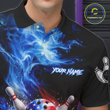 Load image into Gallery viewer, Personalized Fire Flame American Flag Tornado Bowling Team Shirts For Men Patriotic Bowling Gifts NYN2723