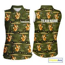 Load image into Gallery viewer, Funny Women Golf Sleeveless Polo Shirt Custom Brown And Green Golfing Dog Pattern Golf Clothing Shirts NYN2872