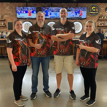 Load image into Gallery viewer, Fire Flame Red Grim Reaper Darts Polo &amp; 1/4-Zip Shirt Custom Red Grunge Dart Jersey For Women NYN3083