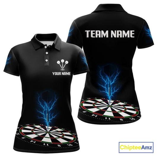 Women’s Darts Team Shirt Colorful Dartboard With Navy Thunder Lightning Dart Arrow NYN0301