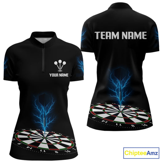 Women’s Darts Team Shirt Colorful Dartboard With Navy Thunder Lightning Dart Arrow NYN0301