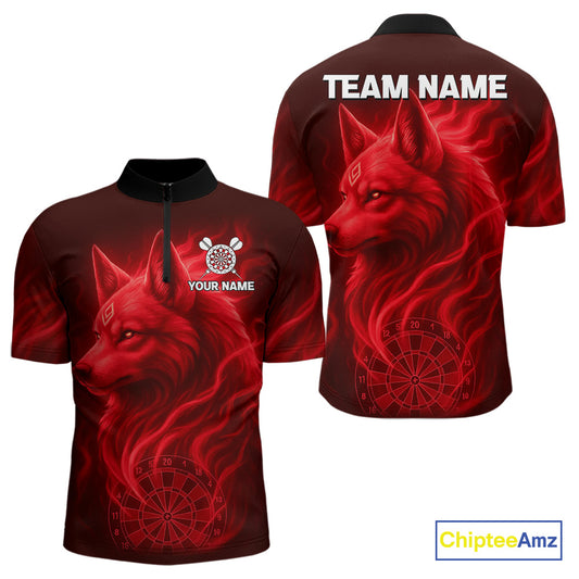 Red Flaming Wolf Dartboard Darts Shirt For Men - Custom Team Jersey For Players NYN0574