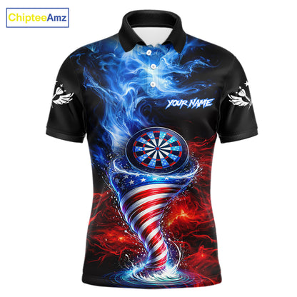 Blue & Red US Flag Dartboard Tornado Men Darts Polo Shirt Custom Patriotic Dart Team Jerseys NYN2524