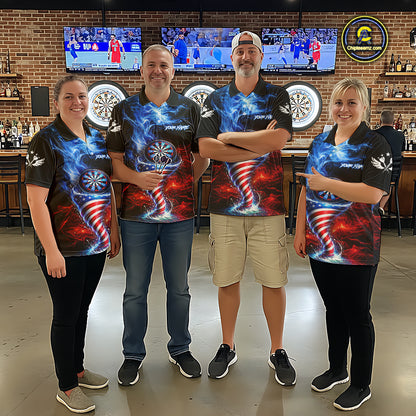 Blue & Red US Flag Dartboard Tornado Women Darts Polo Shirt Custom Patriotic Dart Team Jerseys NYN2524