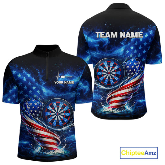 American Flag Dartboard Tornado Men Darts Quarter-zip Shirt Custom Patriotic Funny Dart Team Jerseys NYN2525