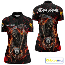 Load image into Gallery viewer, Fire Flame 8 Ball Pool Women Billiard Shirt Custom Red Grunge Grim Reaper Billiard Jersey For Pooler NYN3087