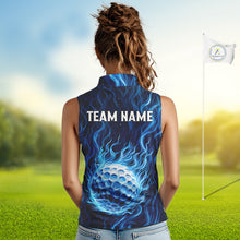 Load image into Gallery viewer, Womens Golf Sleeveless Polo Shirt Personalized Fire Flame Golf Ball Clothing Golf Tops For Golfers | Blue NYN3259