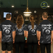 Load image into Gallery viewer, Men women billiard team wearing Blue White Smokes Grim Reaper custom billiards uniforms, personalized team jerseys