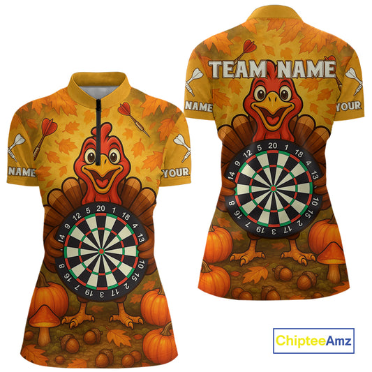 Custom Funny Turkey Dartboard Dart 1/4-Zip Shirt For Women Autumn Thanksgiving Dart Jersey NYN1457