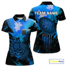 Load image into Gallery viewer, Custom Blue Grunge Skull Dartboard Patriotic Dart Women Polo Jerseys US Flag Dart Shirt NYN1715