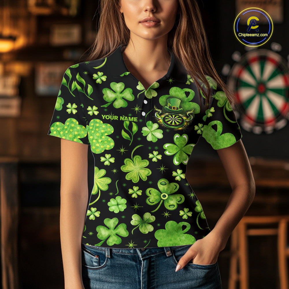 Funny Eagle Dartboard Shamrock Women Darts Polo Shirt Custom St Patrick's Day Darts Team Jersey NYN2531