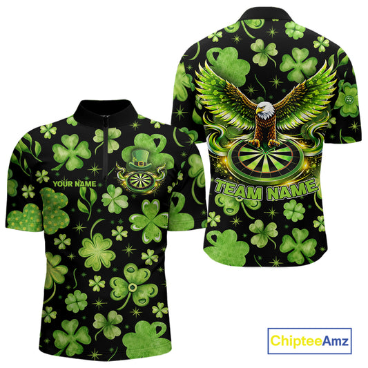 Funny Eagle Dartboard Shamrock Men Darts Quarter-Zip Shirt Custom St Patrick's Day Darts Team Jersey NYN2531
