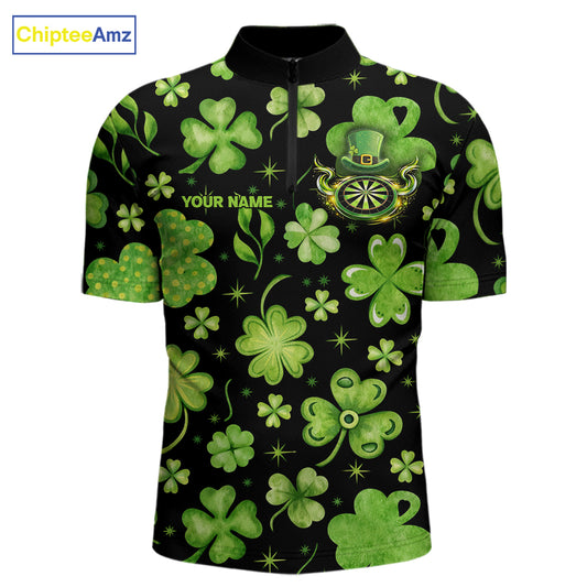 Funny Eagle Dartboard Shamrock Men Darts Quarter-Zip Shirt Custom St Patrick's Day Darts Team Jersey NYN2531