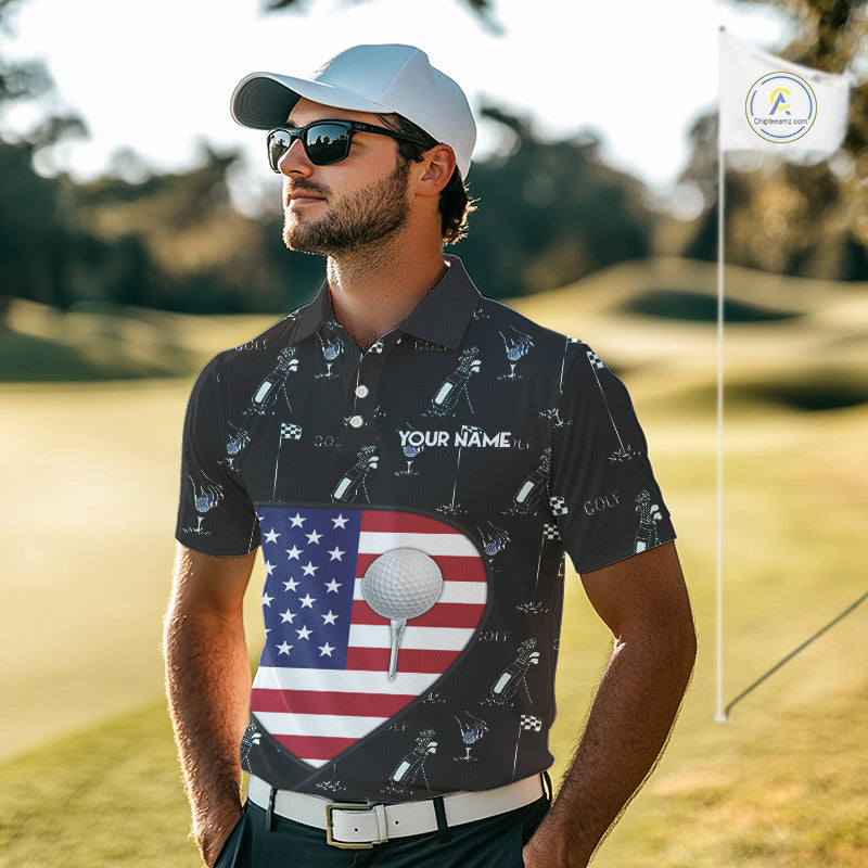 Personalized American Flag Mens Golf Polo Shirts Custom Patriotic Golf Ball Team Jerseys NYN3096