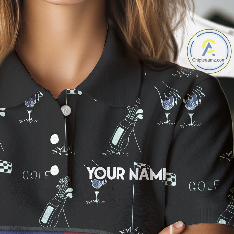Personalized American Flag Womens Golf Polo Shirts Custom Patriotic Golf Ball Team Jerseys NYN3096