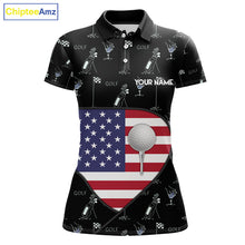 Load image into Gallery viewer, Personalized American Flag Womens Golf Polo Shirts Custom Patriotic Golf Ball Team Jerseys NYN3096