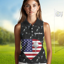 Load image into Gallery viewer, Personalized American Flag Womens Golf Sleeveless Polo Shirts Custom Patriotic Golf Ball Team Jerseys NYN3096