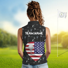 Load image into Gallery viewer, Personalized American Flag Womens Golf Sleeveless Polo Shirts Custom Patriotic Golf Ball Team Jerseys NYN3096