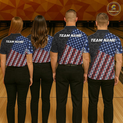 Lightning American Flag Black Bowling Shirts For Women Custom Patriotic Team Bowling Jersey NYN3272