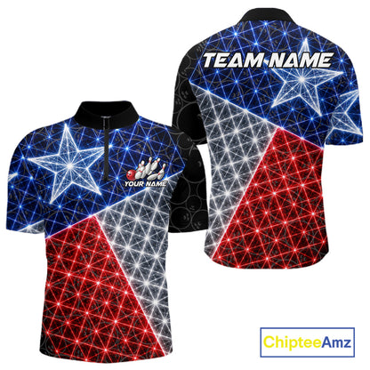 Lightning Texas Flag Black Bowling Shirts For Men Custom Patriotic Team Bowling Jersey NYN3273