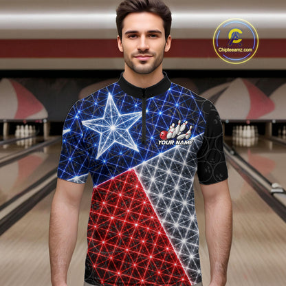 Lightning Texas Flag Black Bowling Shirts For Men Custom Patriotic Team Bowling Jersey NYN3273