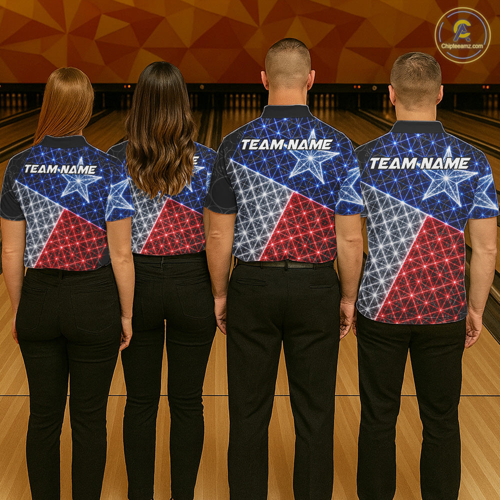 Lightning Texas Flag Black Bowling Shirts For Women Custom Patriotic Team Bowling Jersey NYN3273