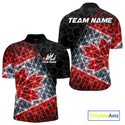 Lightning Canada Flag Black Bowling Shirts For Men Custom Patriotic Team Bowling Jersey NYN3274