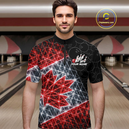 Lightning Canada Flag Black Bowling Shirts For Men Custom Patriotic Team Bowling Jersey NYN3274