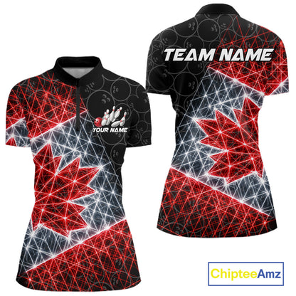 Lightning Canada Flag Black Bowling Shirts For Women Custom Patriotic Team Bowling Jersey NYN3274