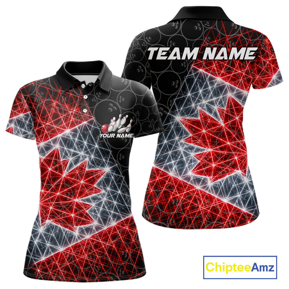 Lightning Canada Flag Black Bowling Shirts For Women Custom Patriotic Team Bowling Jersey NYN3274