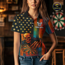 Load image into Gallery viewer, Custom Grunge Colorful US Flag Grim Reaper Dart Women Polo Jerseys Patriotic Dart Gifts NYN1722