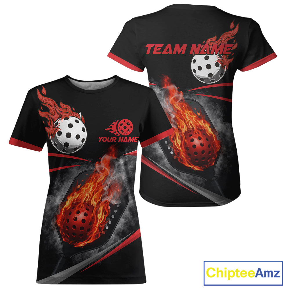 Custom Red Flaming Smoke Paddle & Ball Pickleball Jerseys Pickleball League Shirts For Women NYN2231