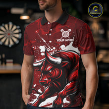 Load image into Gallery viewer, Custom White And Red Splatter Darts Polo &amp; 1/4 Zip Shirt For Men Funny Bull Darts Team Jerseys NYN2891