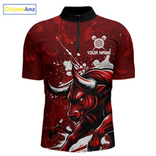 Load image into Gallery viewer, Custom White And Red Splatter Darts Polo &amp; 1/4 Zip Shirt For Men Funny Bull Darts Team Jerseys NYN2891