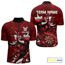 Load image into Gallery viewer, Custom White And Red Splatter Darts Polo &amp; 1/4 Zip Shirt For Men Funny Bull Darts Team Jerseys NYN2891