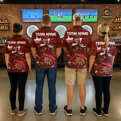 Custom White And Red Splatter Darts Polo & 1/4 Zip Shirt For Men Funny Bull Darts Team Jerseys NYN2891