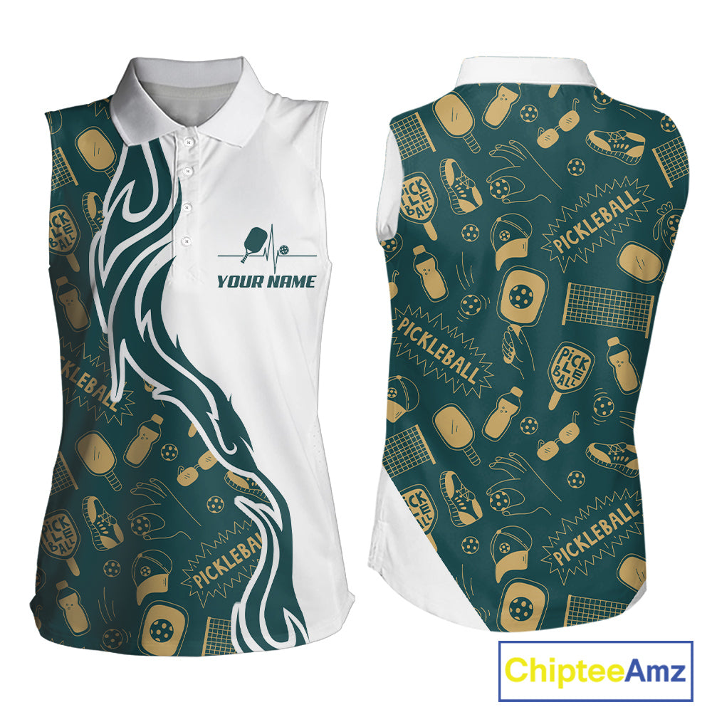 Pickleball Ball & Paddles Womens Pickleball Sleeveless Polo Custom Yellow Green Pickleball Team Shirts NYN3108