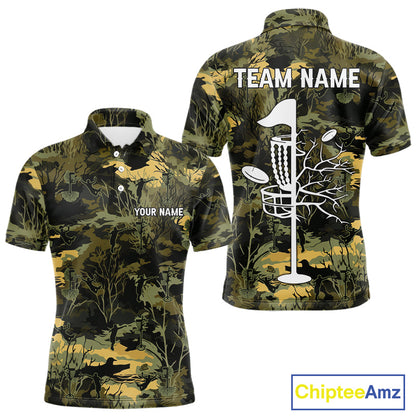 Disc Golf Basket Green Leaf Camo Men Disc Golf Polo Shirts Custom Disc Golf Jerseys Team For Men NYN3114