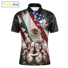 Load image into Gallery viewer, Funny Sad Pins Mexican US Flag men's bowling polo shirt, patriotic bowling jersey, personalized team apparel