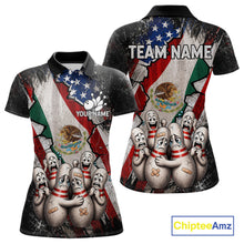Load image into Gallery viewer, Funny Sad Pins Mexican US Flag women's bowling polo shirt, patriotic bowling jersey, personalized team apparel