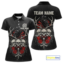 Load image into Gallery viewer, Red Skulls Butterfly Grunge Dartboard Custom Darts Polo Shirt For Women Retro Dart Gifts NYN2002