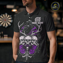 Load image into Gallery viewer, Purple Skulls Butterfly Grunge Dartboard Custom Darts Polo Shirt For Men Retro Dart Gifts NYN2003