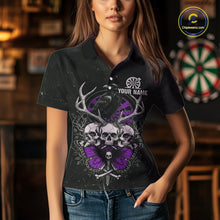 Load image into Gallery viewer, Purple Skulls Butterfly Grunge Dartboard Custom Darts Polo Shirt For Women Retro Dart Gifts NYN2003