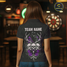 Load image into Gallery viewer, Purple Skulls Butterfly Grunge Dartboard Custom Darts Polo Shirt For Women Retro Dart Gifts NYN2003